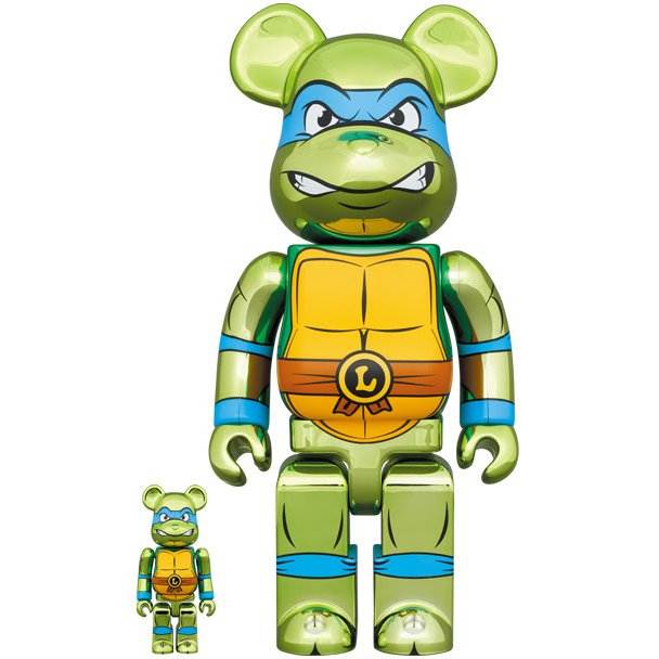 400% & 100% Bearbrick Set Leonardo Chrome Teenage Mutant Ninja Turtles collectibles.