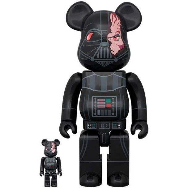 400% & 100% Bearbrick Darth Vader Damage version by Medicom Toy featuring battle scars.