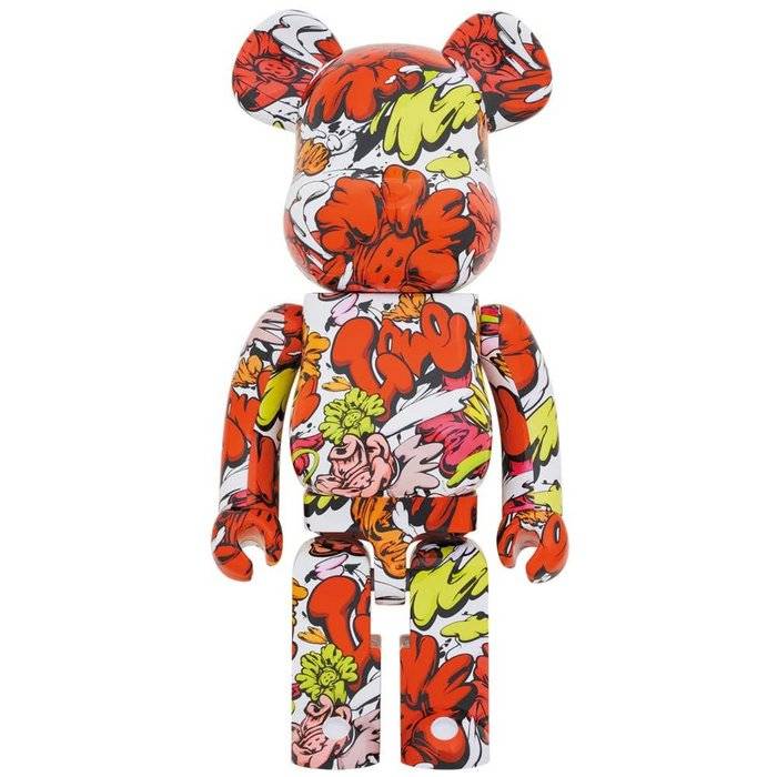 1000% Bearbrick Shun Sudo collaboration toy with vibrant, chaotic floral patterns.