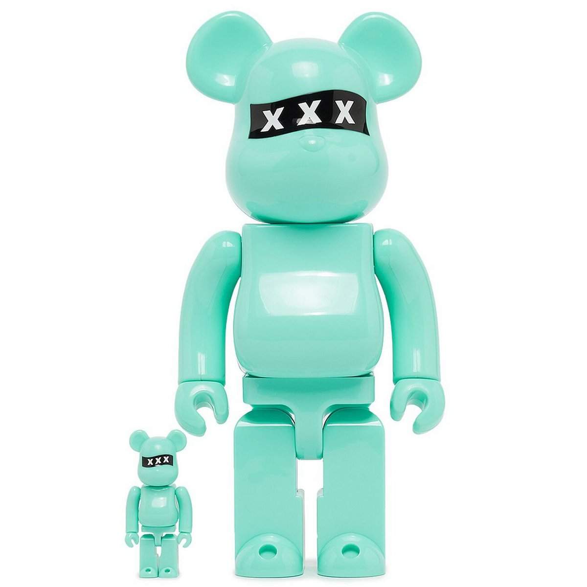 400% Bearbrick God Selection 10th Anniversary Mint figurine with XXX logo, limited edition by Medicom Toys.