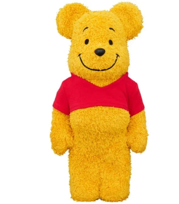 400% Bearbrick Winnie the Pooh costume version by Medicom Toy, in classic red shirt, plush material.