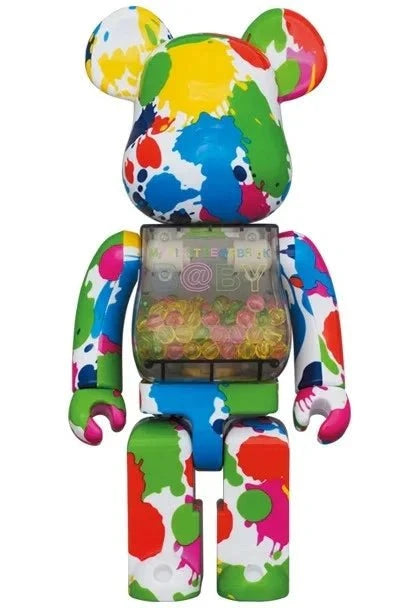 400% & 100% Bearbrick set - My First Bearbrick Baby (Color Splash) with colorful design and glow-in-the-dark beads.