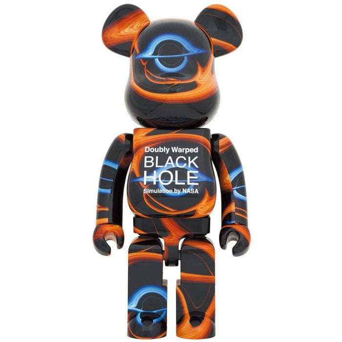 Bearbrick - Doubly Warped Black Hole figurine by Medicom Toys and NASA, featuring cosmic design.
