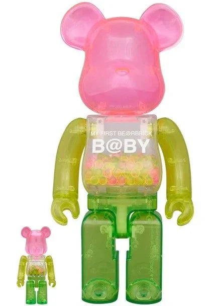 400% & 100% Bearbrick set with clear watermelon color and colorful beads inside.