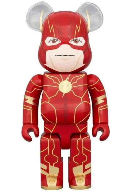 400% Bearbrick figurine of The Flash from DC Comics, featuring red and gold costume details.