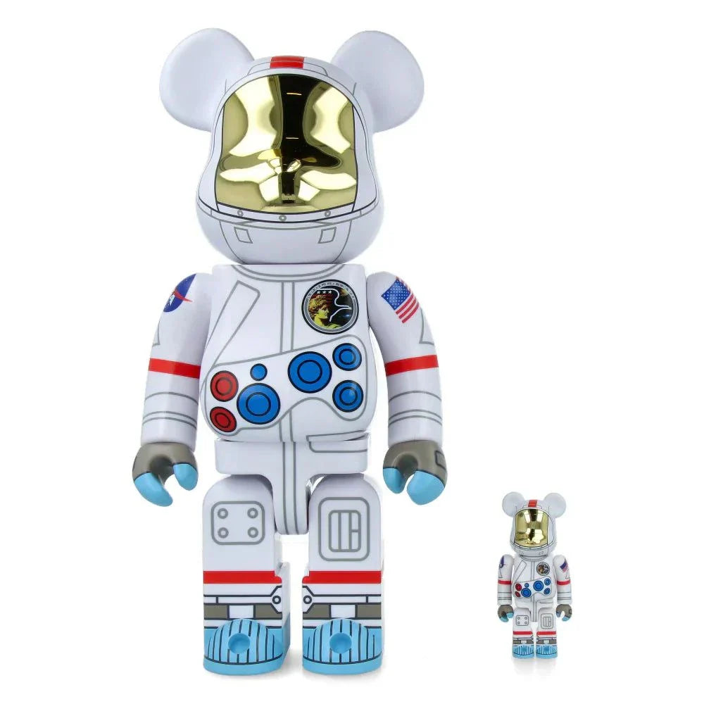 Bearbrick Apollo 17 Astronaut set, 400% and 100% figures featuring NASA spacesuit details.