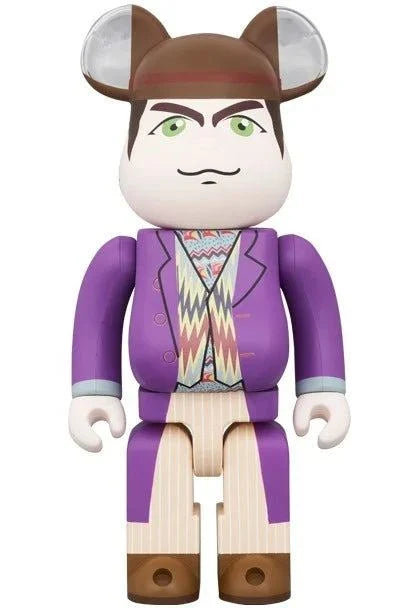 400% Bearbrick featuring Willy Wonka in a purple coat, top hat, and cane.