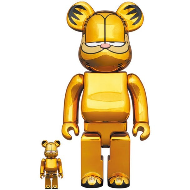 400% &amp; 100% Bearbrick Set - Garfield (Gold Chrome)