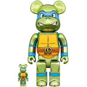 400% &amp; 100% Bearbrick Set - Leonardo Chrome (Teenage Mutant Ninja Turtles)