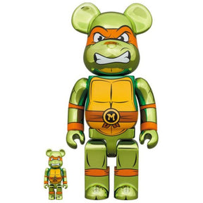 400% &amp; 100% Bearbrick Set - Michelangelo Chrome (Teenage Mutant Ninja Turtles)