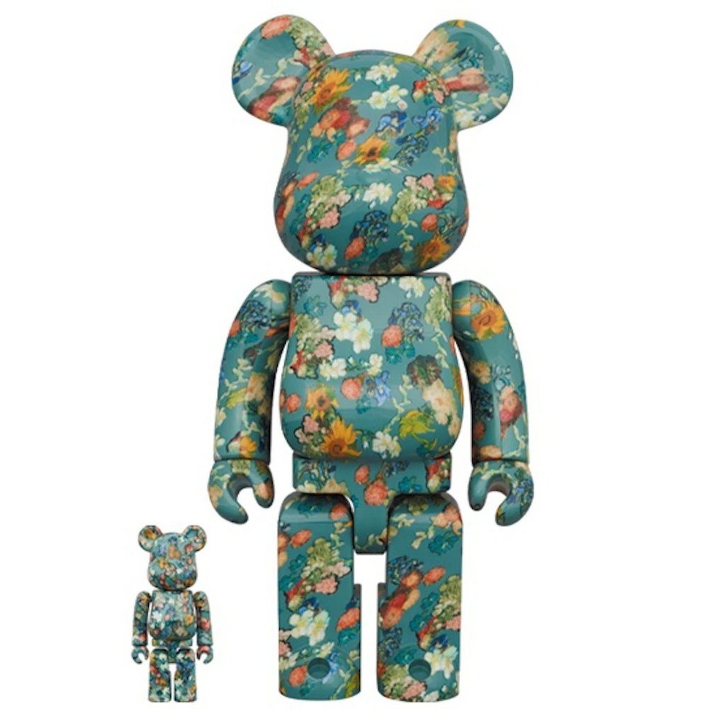 400% &amp; 100% Bearbrick Set - Vincent Van Gogh (50-årsjubileum - Blommönster