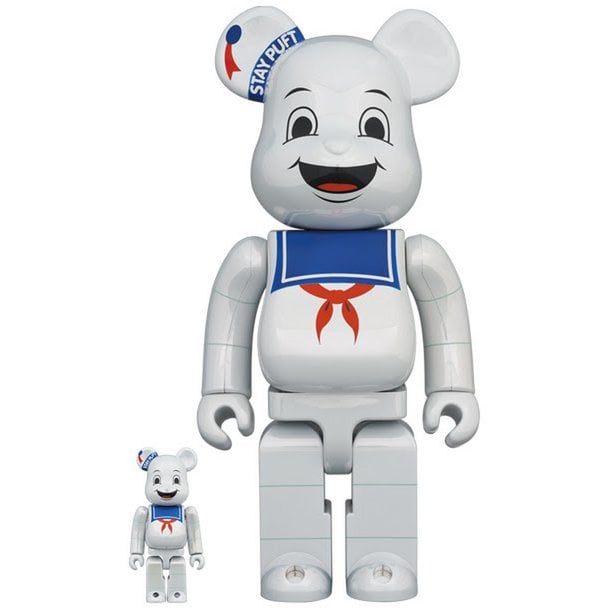 400 % &amp; 100 % Bearbrick Set - Stay Puft Marshmallow Man (vit krom)