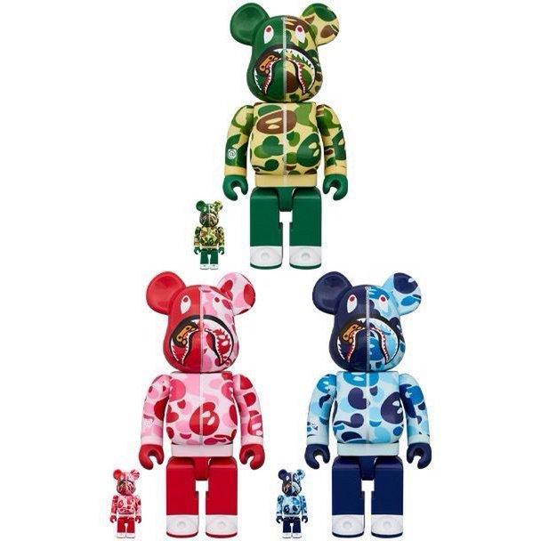 400% &amp; 100% Bearbrick set - BAPE - Baby milo Shark Camo set (3 st)