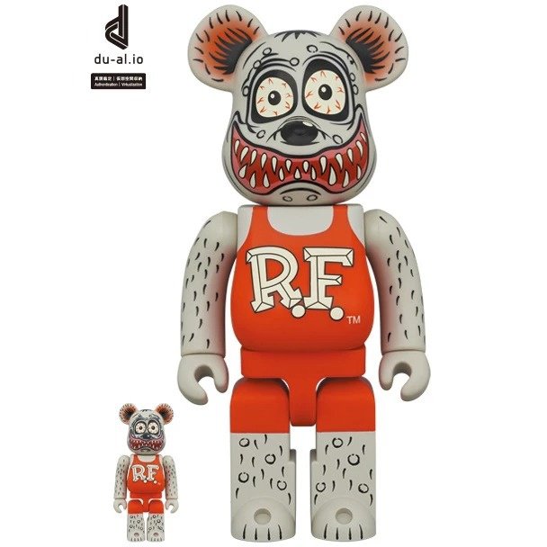 400% &amp; 100% Bearbrick Set - Rat Fink av Ed "Big Daddy" Roth (Grå) 