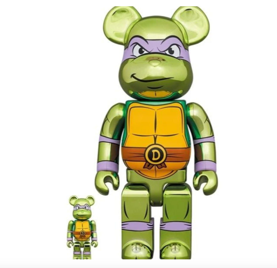 400% &amp; 100% Bearbrick Set - Donatello Chrome (Teenage Mutant Ninja Turtles)