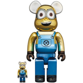 400% &amp; 100% Bearbrick Set - Minion Dave (Chrome ed.)