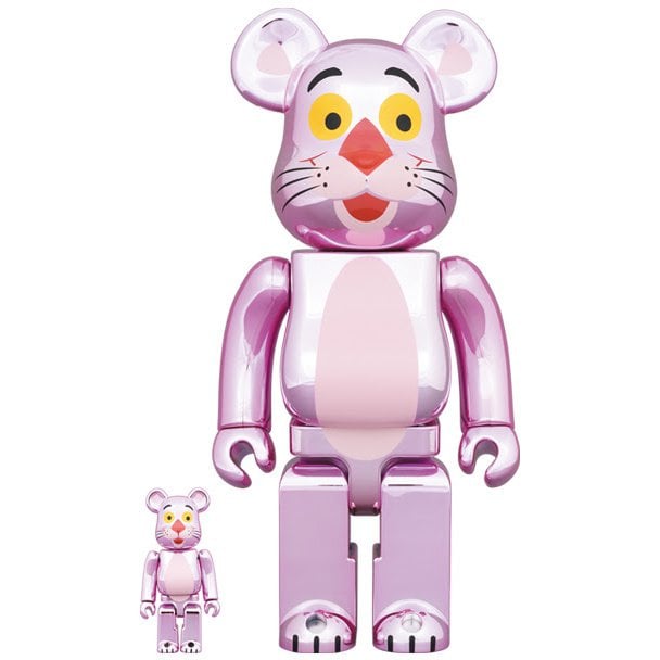 400% &amp; 100% Bearbrick Set - Pink Panther (Chrome ed.)