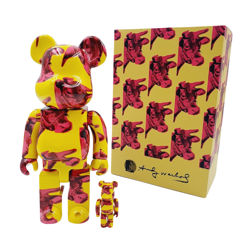 400% &amp; 100% Bearbrick Set - Andy Warhol (Cow Wallpaper)