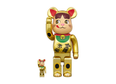 100% &amp; 400% Bearbrick - Lucky Cat Peko-Chan (Dubbelt ovalt mynt, förgyllt)