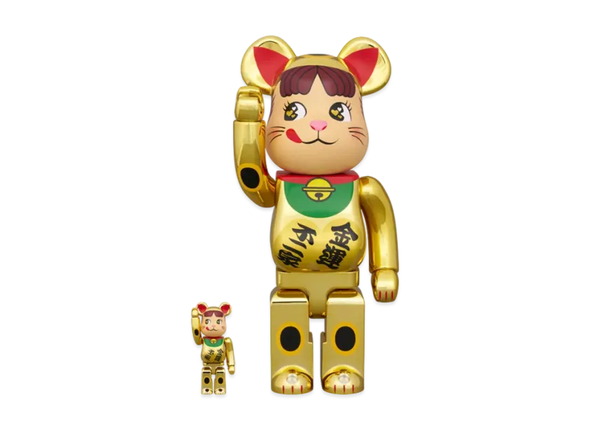 100% &amp; 400% Bearbrick - Lucky Cat Peko-Chan (Dubbelt ovalt mynt, förgyllt)