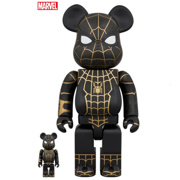 400% &amp; 100% Bearbrick - Spiderman - Ingen väg hem (Svart &amp; Guldkostym)