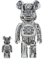 400% &amp; 100% Bearbrick-set - HR Giger (Vit Krom)